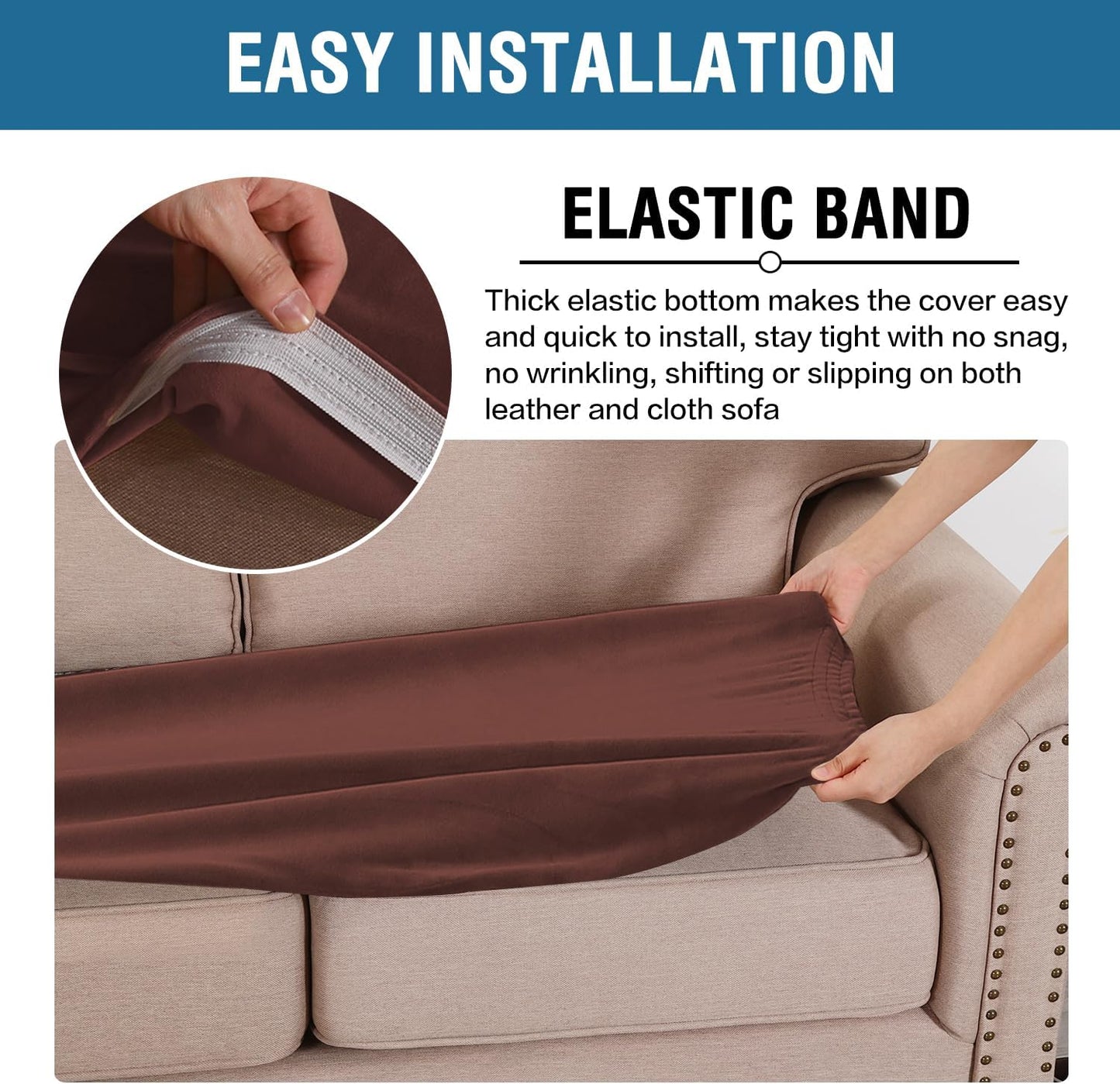 H.VERSAILTEX Velvet Stretch Individual Cushion Cover Plush Cushion Slipcover for Loveseat Sofa Furniture Protector Seat Cushion Sofa Cover (1 Piece Loveseat Cushion Cover, Burnt Brick)