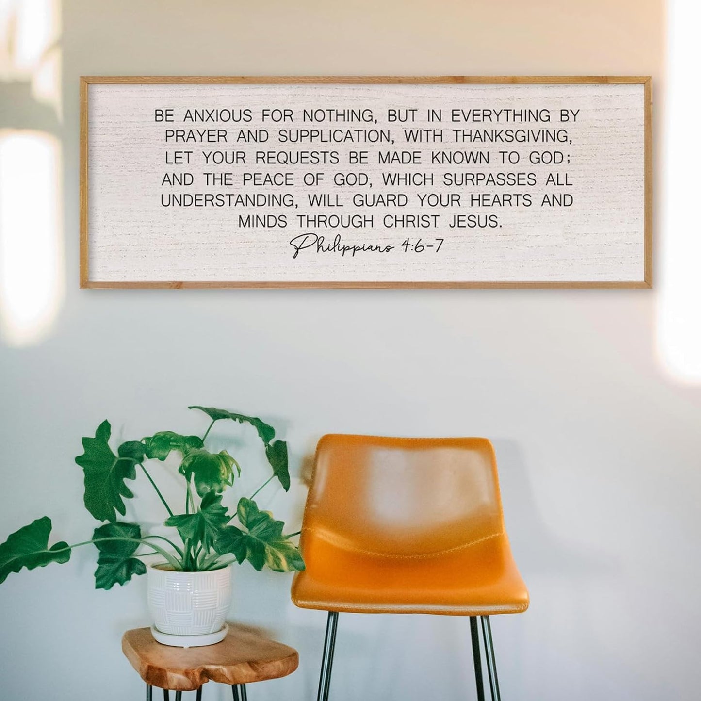 LuZhiQiang Be Anxious for Nothing Wall Decor 40"×15" Philippians 4:6-7 Bible Verse Sign Large Christian Scripture Wood Framed Hanging Decor (Wood)