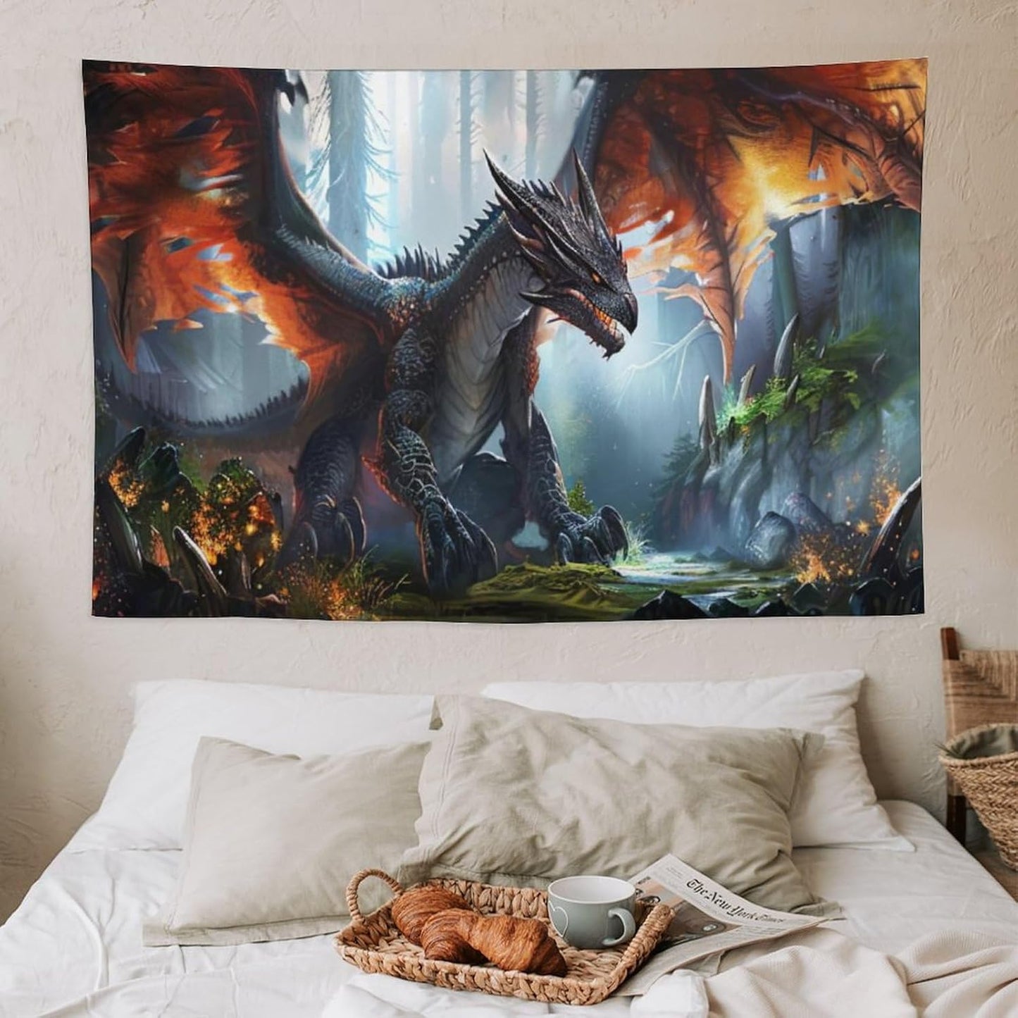 Dinosaur Tapestry Dragon Tapestries Fabric Wall Hanging Aesthetic Space Indoor Outdoor Wall Art Tablecloth Bedspread Decoration for Boy’s Bedroom Dormitory Living Room Home Decor 40"x60"