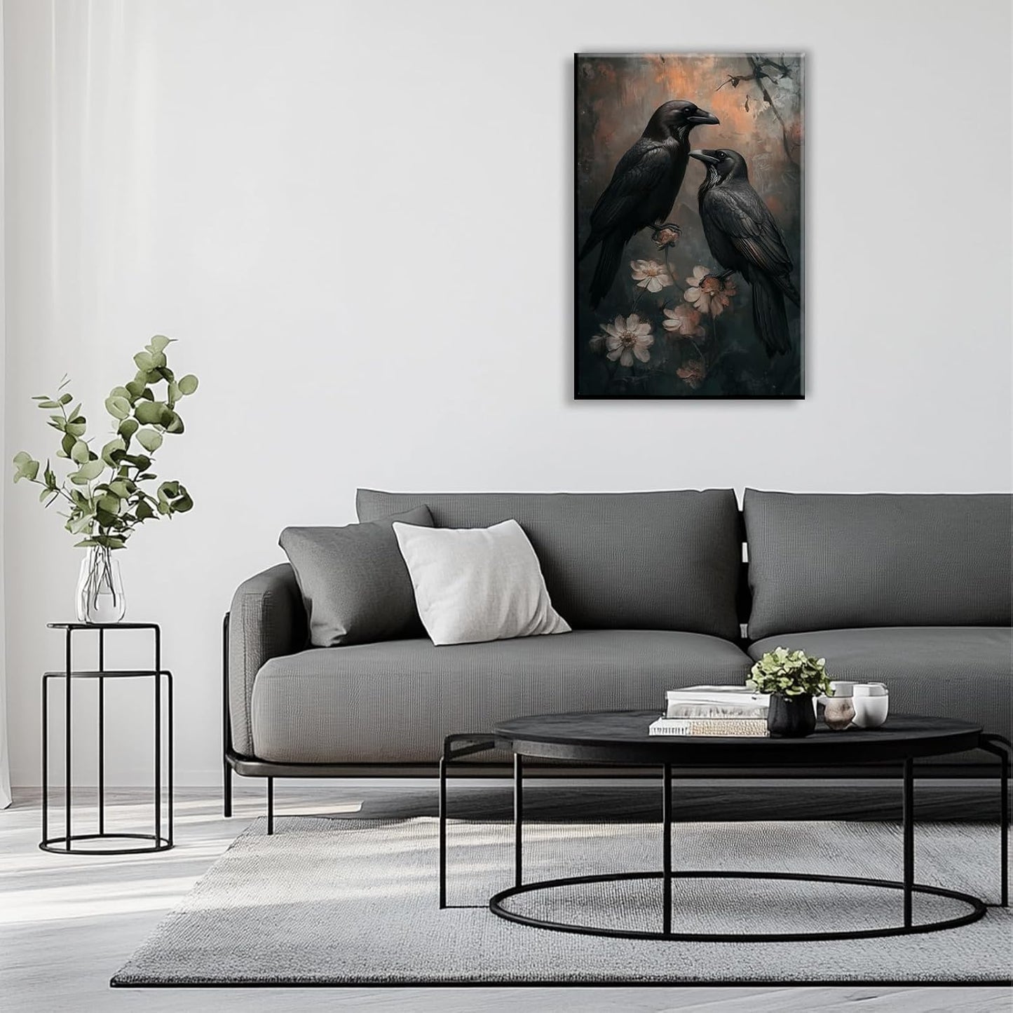 OAAPITI Birds Canvas Wall Art Black Couple Crow Picture Print Vintage Gothic Raven Artwork for Living Room Halloween Home Wall Decor(Artwork-7,28"x42")