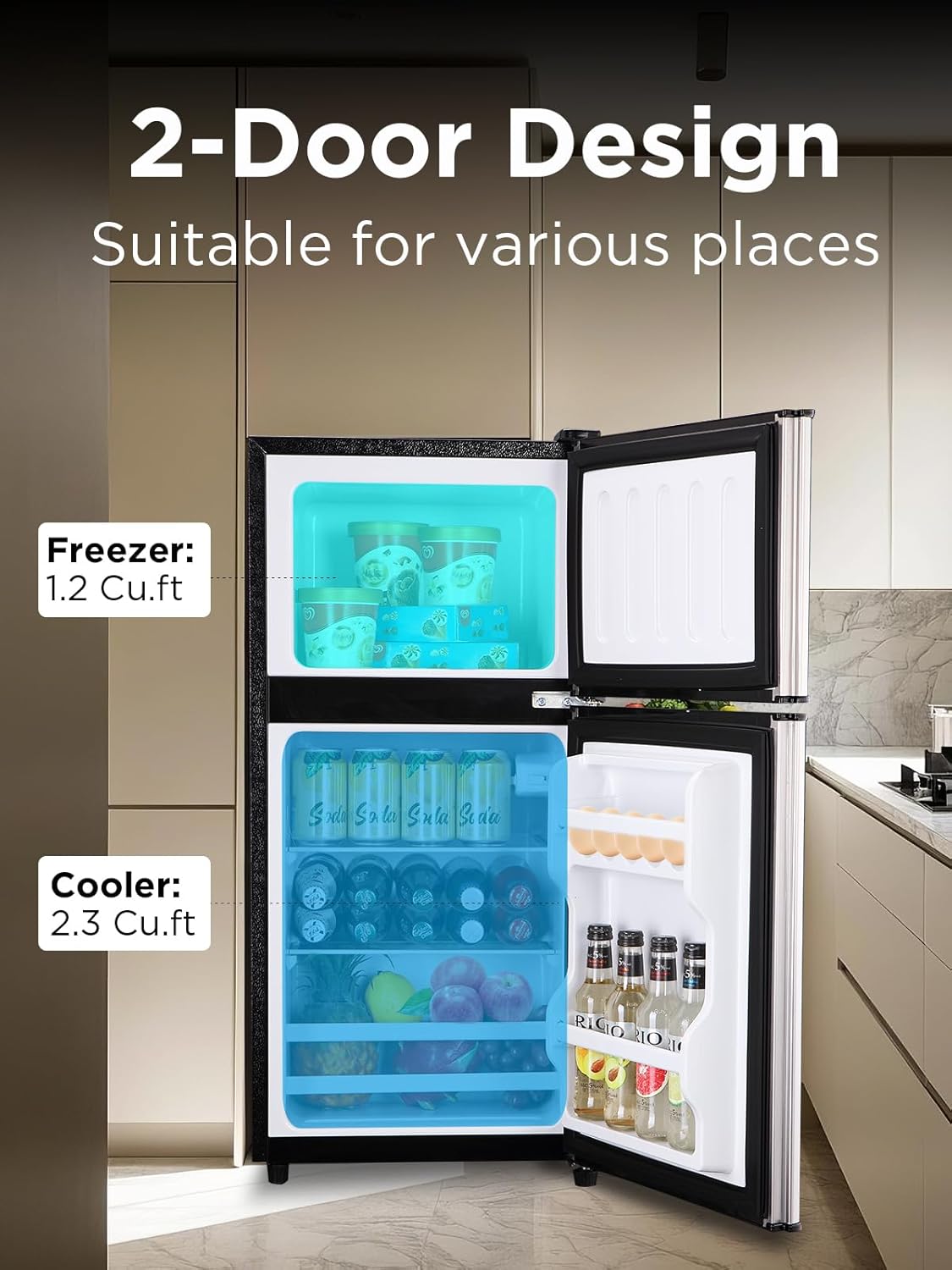 Compact Refrigerator with Freezer, 3.5 cu ft Countertop Mini Fridge with Adjustable Mechanical Thermostat, Retro Compact Fridge for Office, Bedroom, Dorm or Cabin, Silver