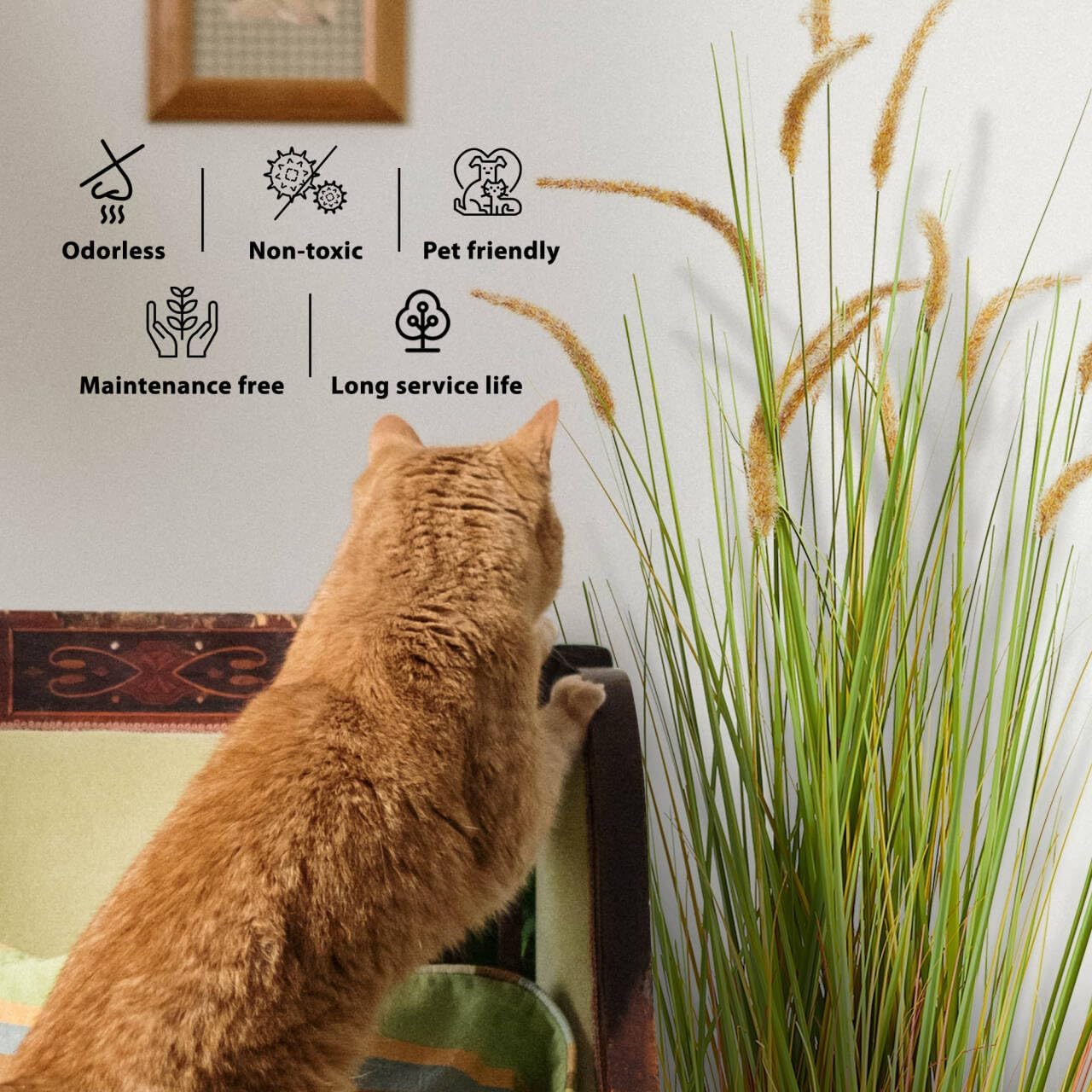 KOL Artificial 5ft 2-Pack Horsetail Reed Grass, 59in Tall Artificial Indoor Outdoor Fake Grass Plant, Home Office Décor Artificial Plants in Pot Faux Plant Greenery, Wedding Decor - Yellow