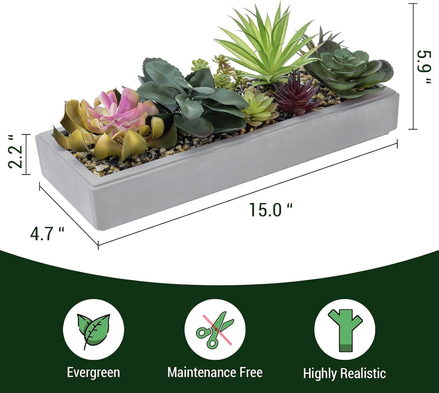 MyGift 15 Inch Mixed Color Assorted Artificial Succulent Plant Arrangement in Modern Gray Clay Planter Tray