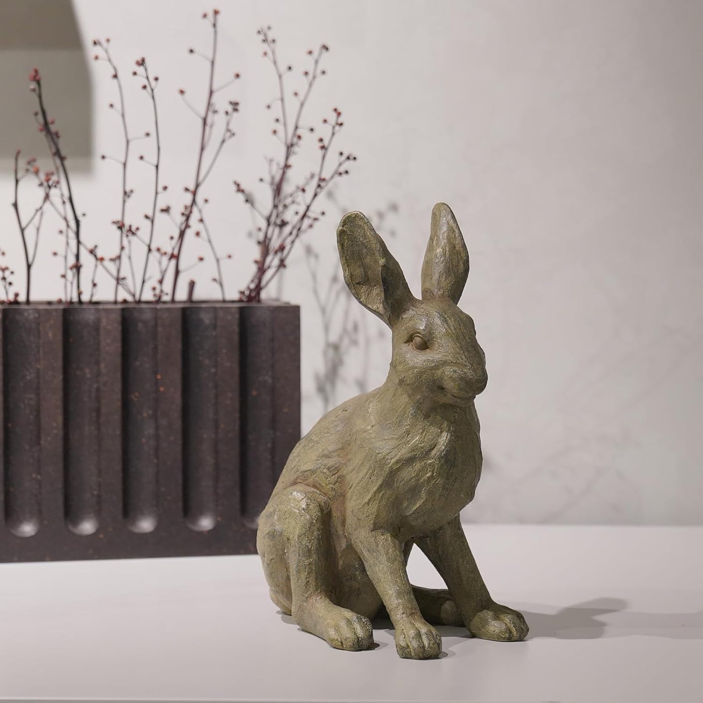 DiliComing Grey Resin Rabbit Garden Statue - Large Garden Statues for Home Yard Decor Garden Statues for Outside Balcony Bunny Decor for Garden Gifts 9 × 5 × 12 Inch