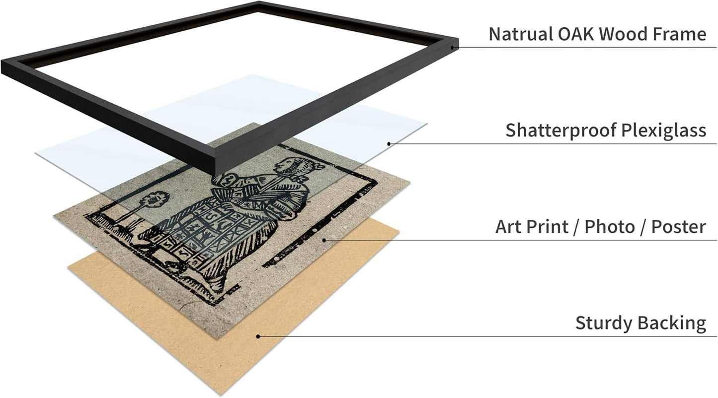 Poster Master Vintage Woodcut Poster - Retro Medieval Print - Gift for Gothic, Horror Fan - Witch Holding a Plant, Magic, Spell, Herbalist - Wall Decor for Bedroom, Dorm, 8x10 Black Framed