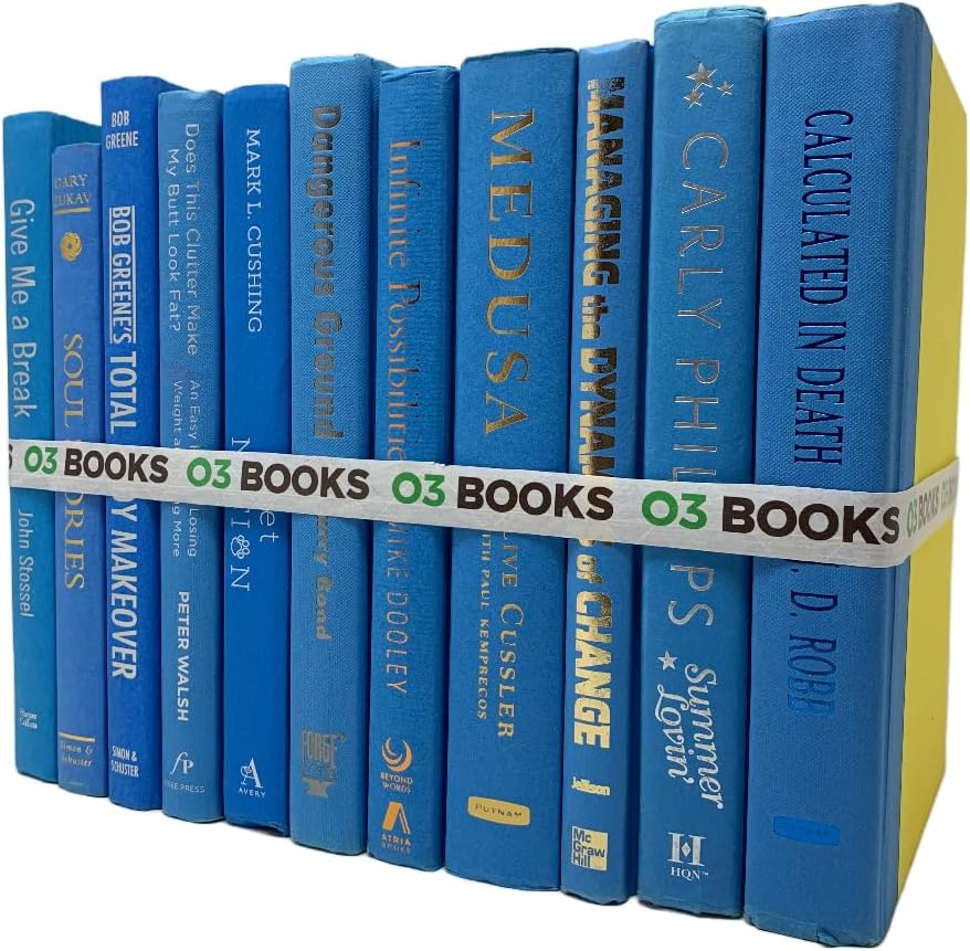 Curated Decorative Books Hardcover Décor Books for Home Décor, Choose Color, Interior Design, Office, Wedding Display, Instant Library, or Staging (Light Blue, One Foot)
