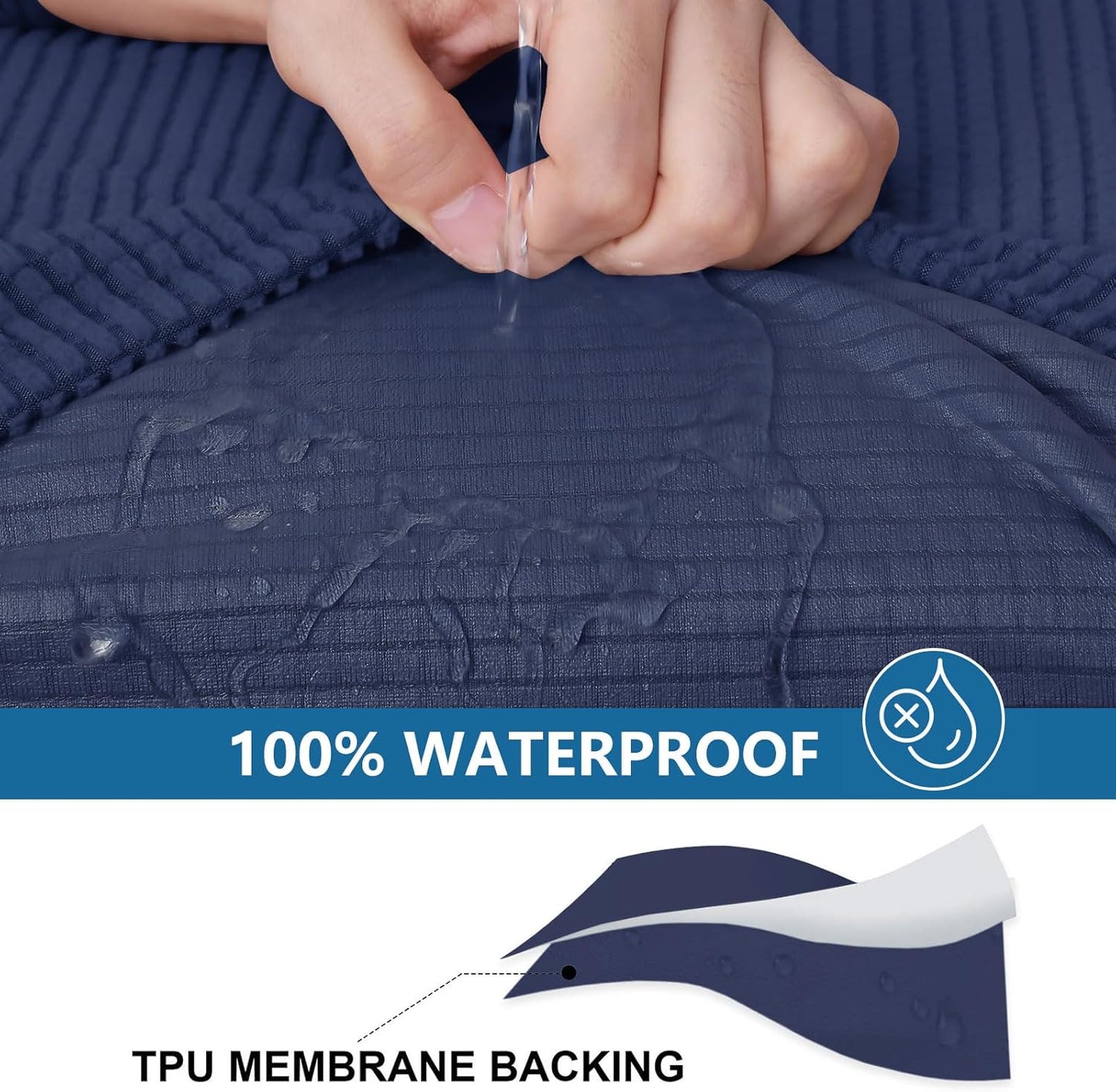 hyha Waterproof Couch Cushion Covers for Pets, Non Slip Sofa Seat Cover for Dogs Washable, Soft Thick Stretch Jacquard Fabric, Sofa Slipcovers with Elastic Bottom (3 Pieces, Navy)