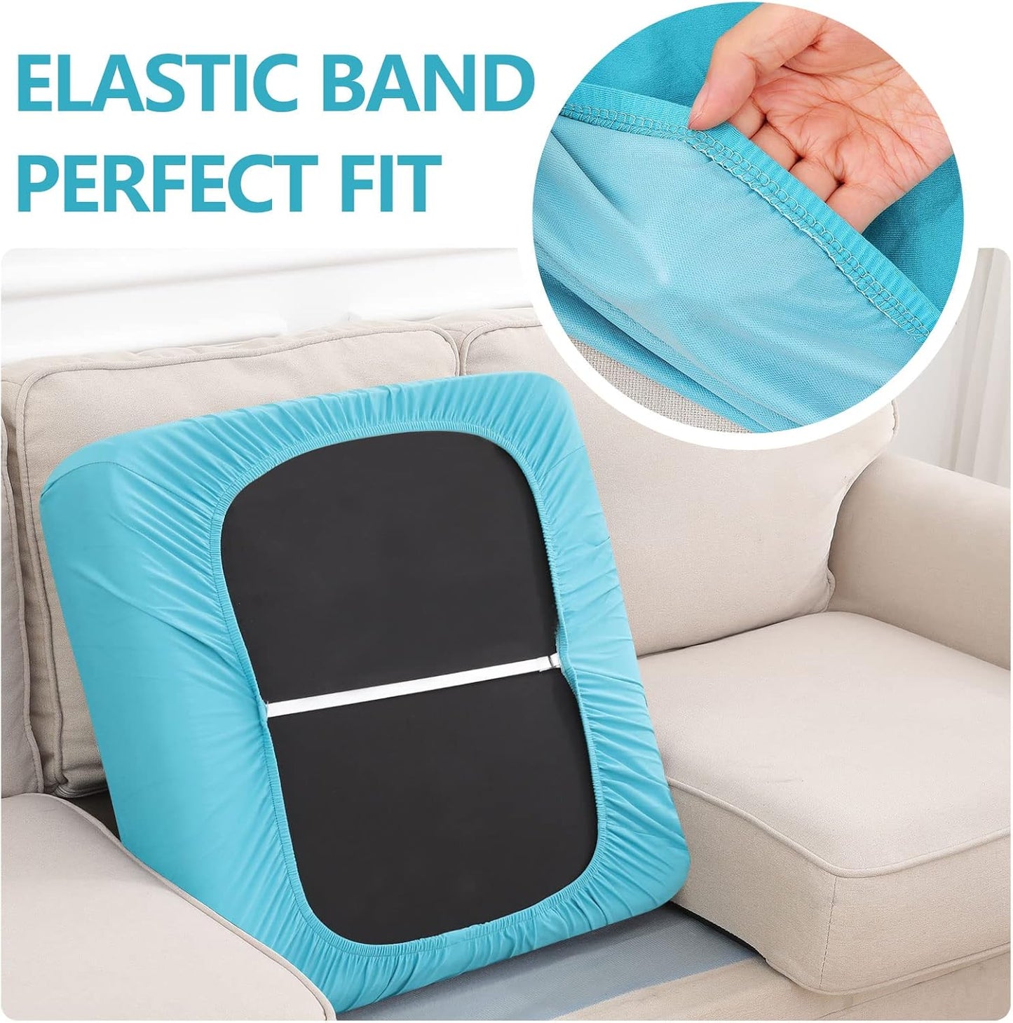 hyha Waterproof Couch Cushion Covers, Stretch Sofa Couch Seat Slipcover for Dog Washable, Non-Slip Waterproof Outdoor Cushion Covers for Patio Furniture Replacement (1 Piece for Small, Peacock Blue)