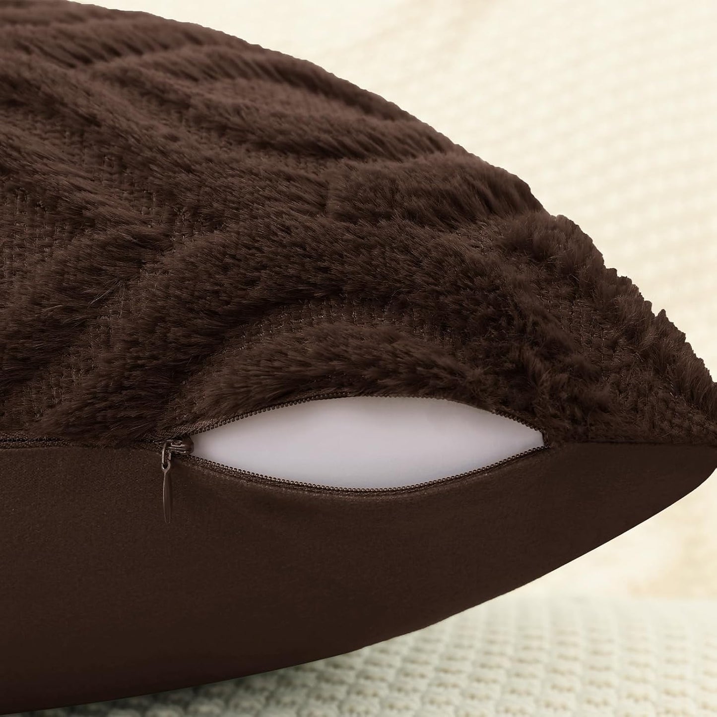 decorUhome Throw Pillow Covers 12x20 Inch Set of 2, Soft Plush Decorative Faux Fur Dark Brown Solid Couch Pillow Covers, Accent Farmhouse Neutral Lumbar Euro Pillow Cases for Sofa Bed Living Room