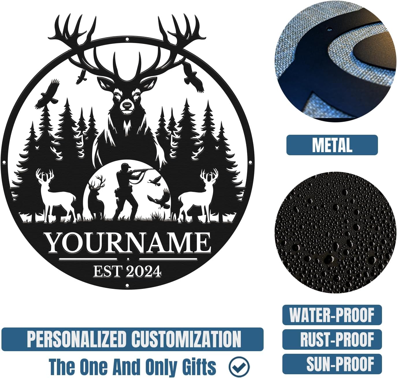 Personalized Metal Signs - Custom Shed Wall Decor, Black Deer Metal Art, Home Sign Plaques, Outdoor Decorative Signage (Style C)