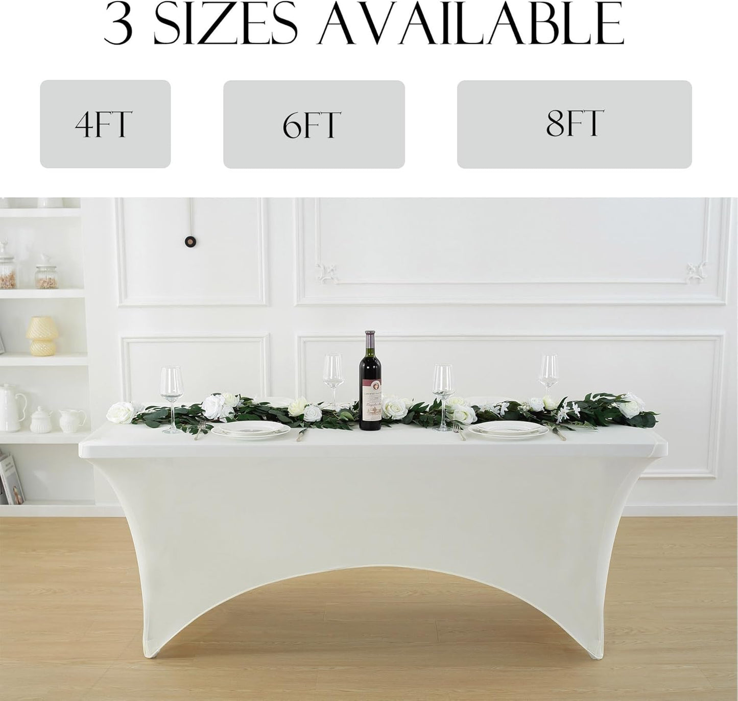 Craft And Party 2 Pack 8ft Ivory Spandex Tablecloth – Fitted Stretch Cover – Universal Fit for Folding Tables – Wrinkle-Free, Washable – Ideal for Parties, Weddings, Events