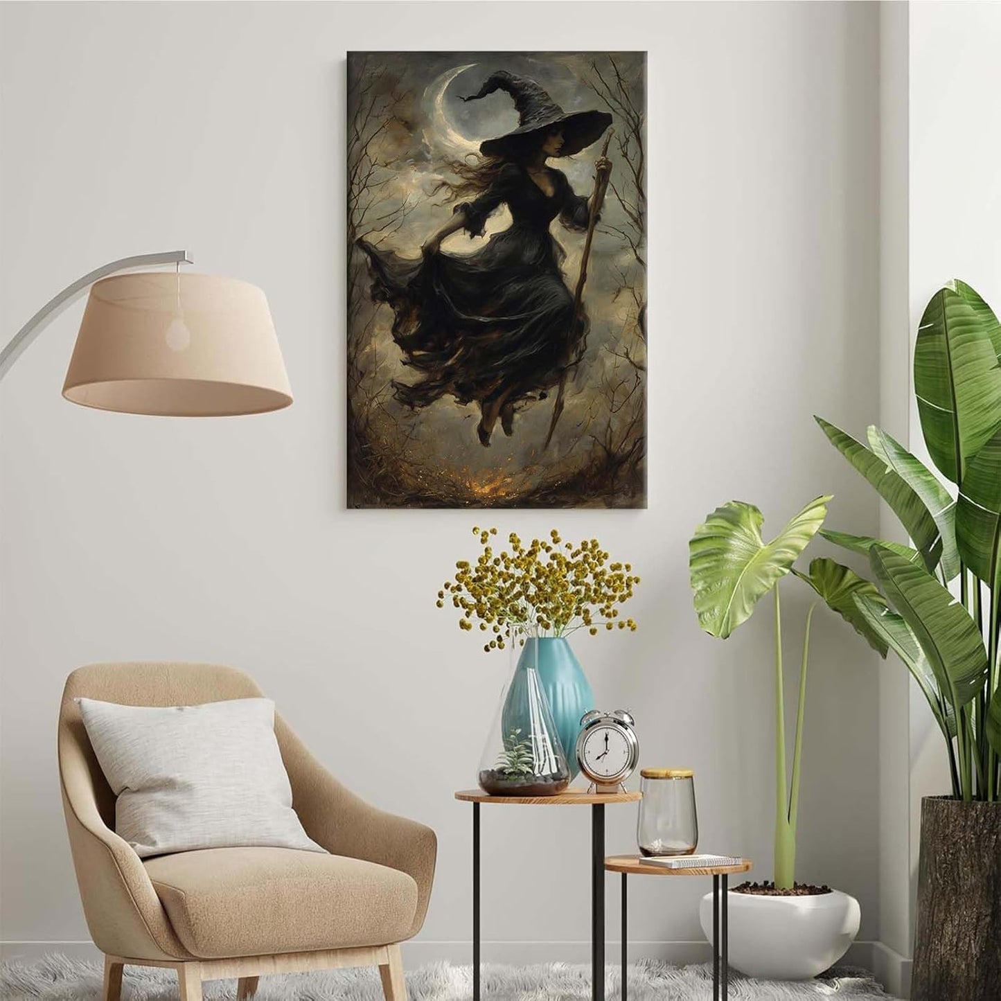 Witch in the Forest Halloween Print Wall Art Poster Witch Decor Vintage Print Dark College Wall Art Victorian Gothic Room Decor Canvas Wall Print16x24in Wood Framed