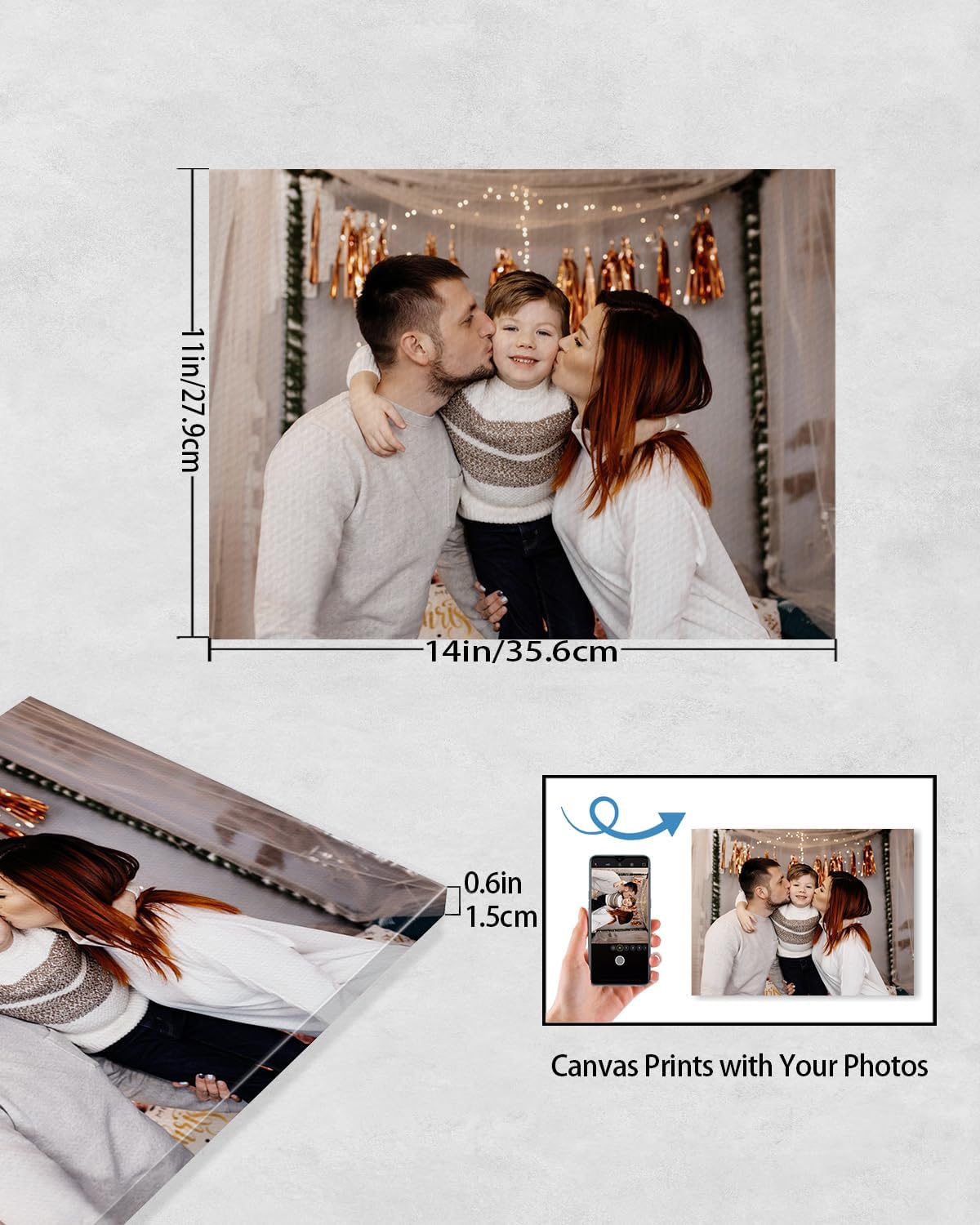 AbcCustomize Canvas Prints with Your Photos, Personalized Photo To Canvas Print for Bedroom, Living Room, Farmhouse Office Decor,Custom Canvas Wall Art for Gifts & Keepsakes, Ready to Hang