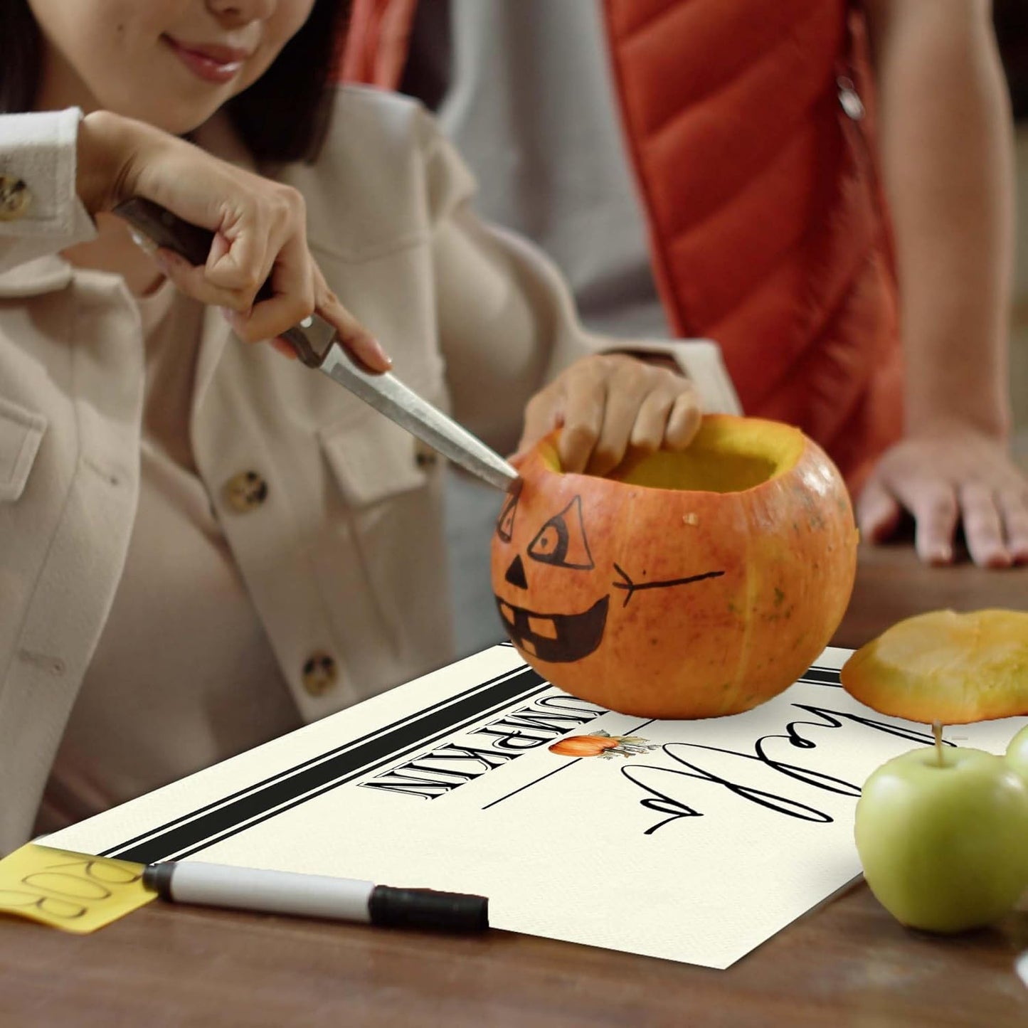 Hello Pumpkin Placemats Set of 4, 12x18 Inch Black Fall Buffalo Plaid Table Mats, Washable Heat Resistant Place Mats for Kitchen Dining Table, Autumn Home Farmhouse Decor-B02