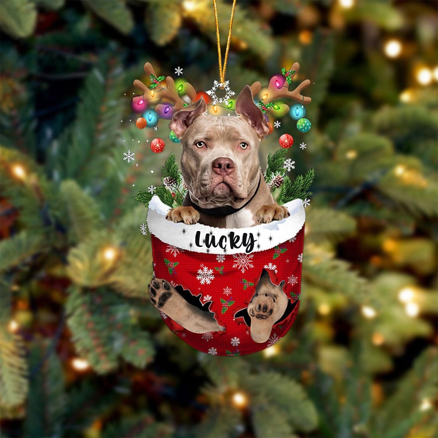 American Bully Dog Christmas Ornament, American Bully in Snow Pocket Christmas Tree Ornament, Dog Lovers Gift Idea Xmas Decor, Christmas Decorations for Tree, Christmas Ornament Gift for Dog Lovers