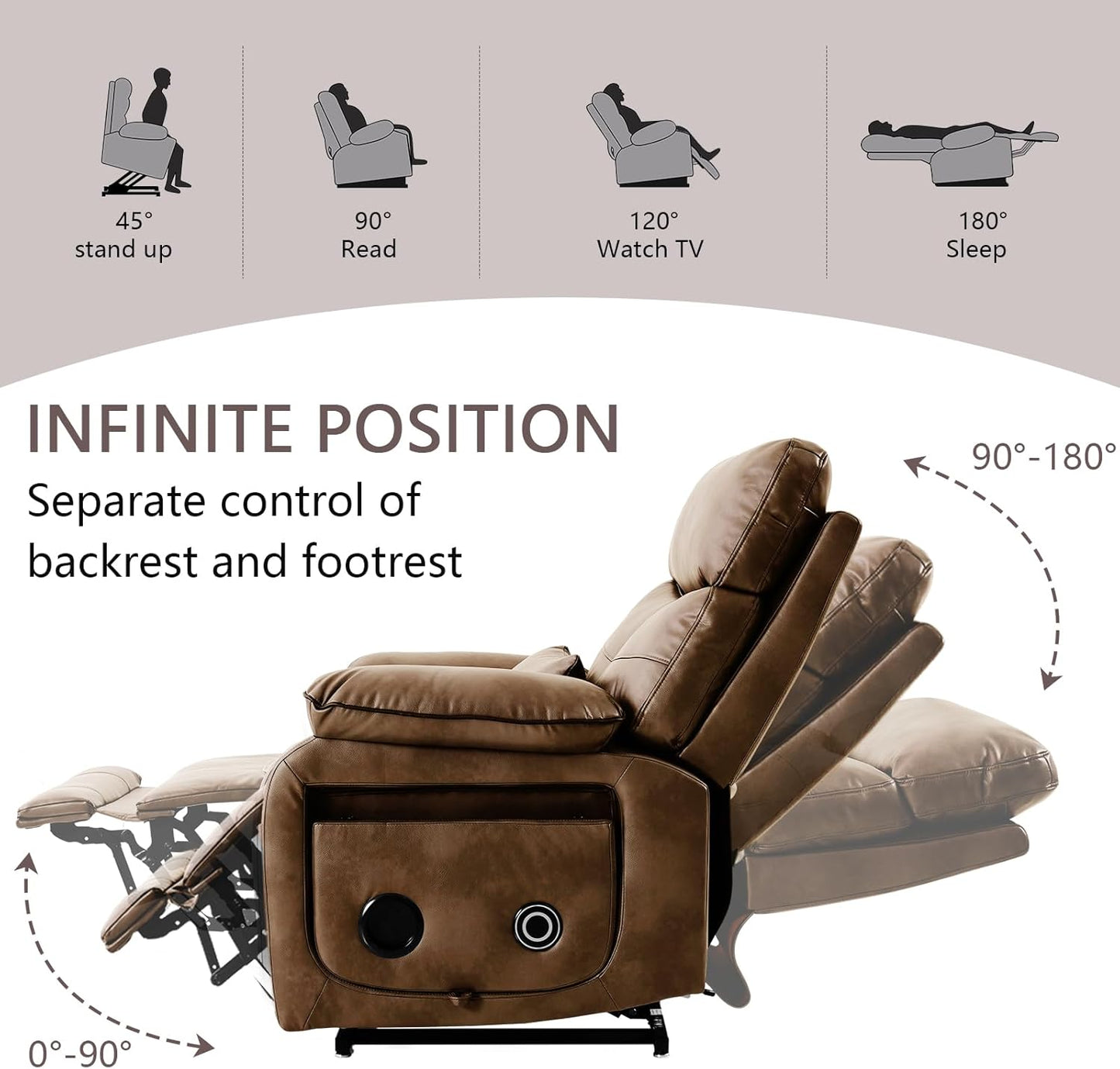 Dual Motor Power Lift Recliner Chair for Adult & Elderly, Infinite Position Lay Flat Lift Chair with Heat & Massage, Cup Holder, Lumbar Pillow, Wireless Charger, USB Ports, Leather (Ochre)
