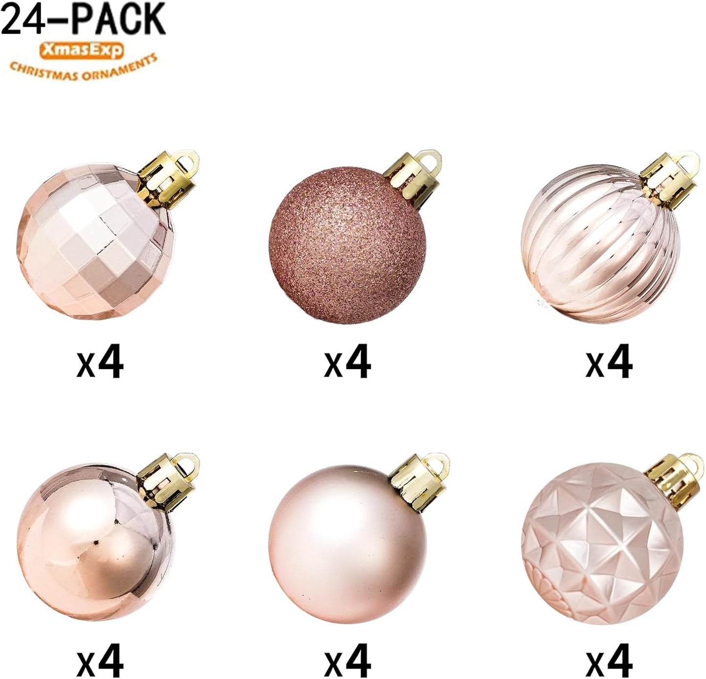 XmasExp 24ct Christmas Ball Ornaments Shatterproof Xmas Tree Hanging Balls Decorations Perfect for Holiday Wedding Christmas Decor (Rose Gold, 1.57")