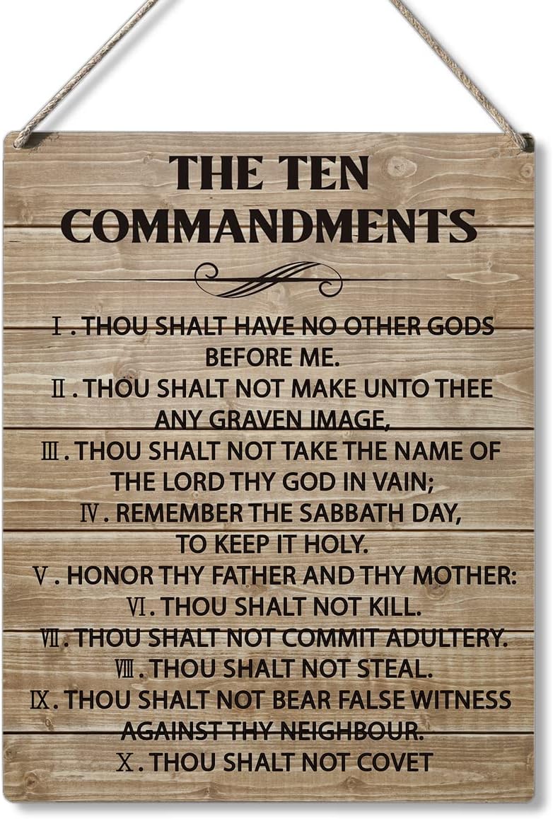 Qious Inspirational Signs Gift Farmhouse the Ten Commandments Thou Shalt Have No Other Gods Before Me Wooden Hanging Sign Rustic Wall Art Home Office Living Room Decoration 10 x 8 Inches…