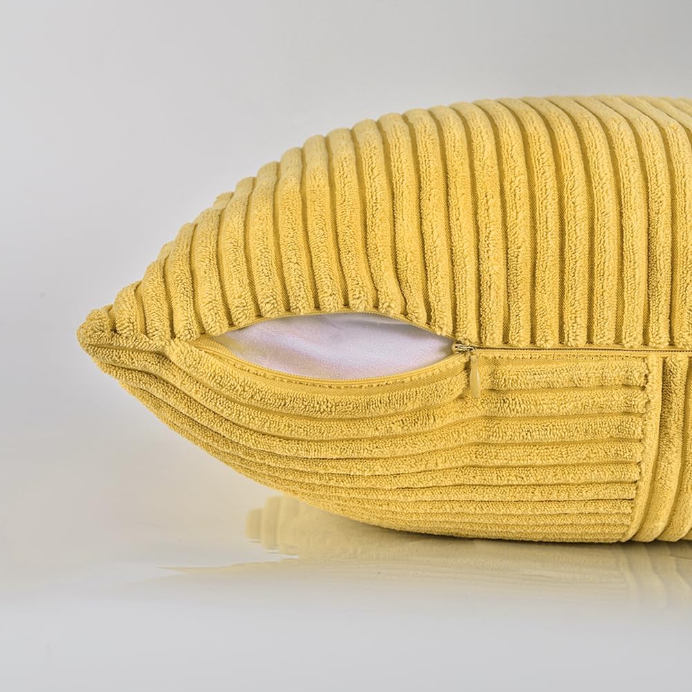 Fancy Homi 2 Packs Yellow Euro Decorative Throw Pillow Covers 26x26 Inch for Couch Bed Sofa, Rustic Farmhouse Boho Home Decor, Soft Corss Corduroy Patchwork Textured Square Cushion Case 66x66 cm