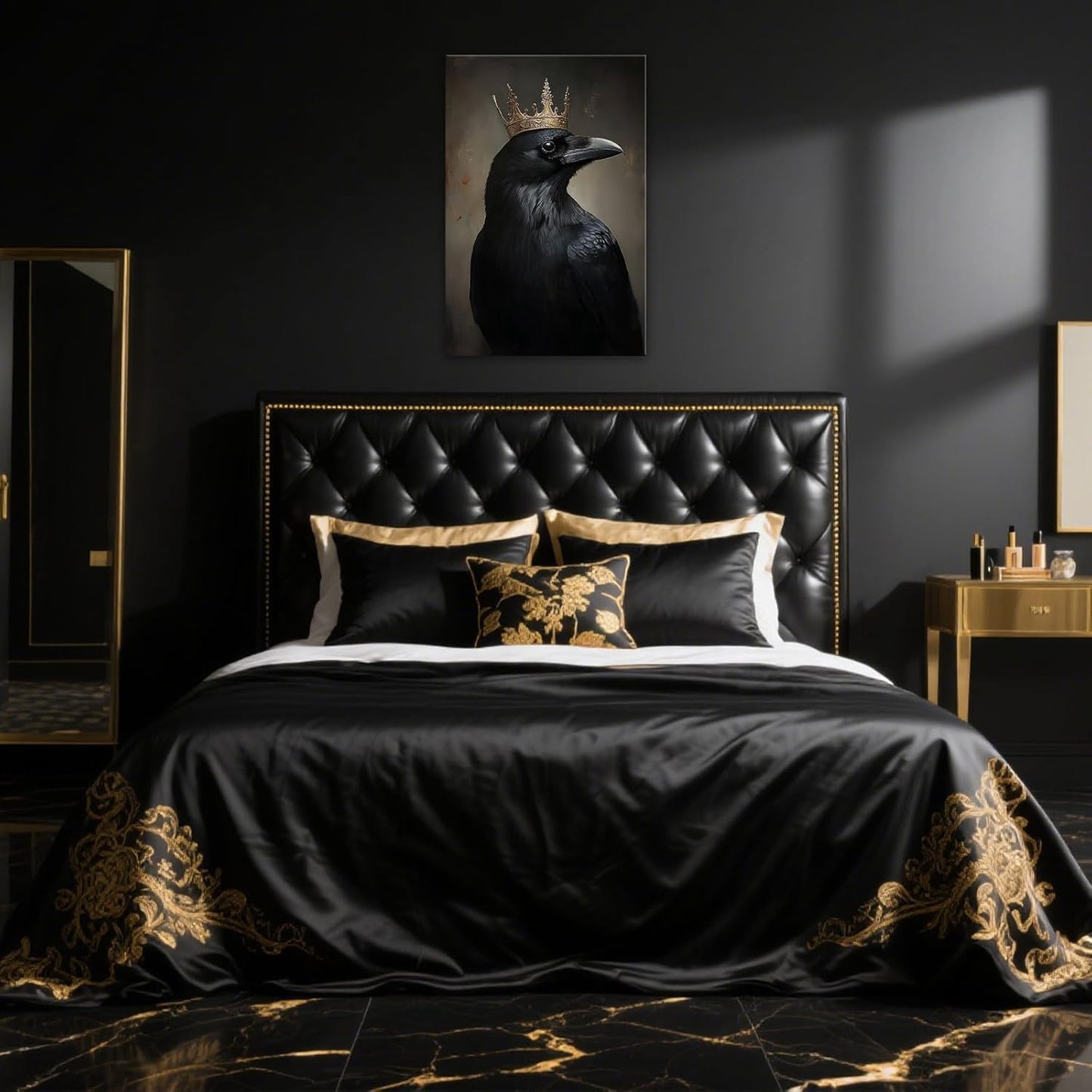 OAAPITI Raven King Wall Art Mysterious Black Bird Painting Dark Gothic Animal Canvas Print for Living Room Bedroom Home Office Inspirational Decor(Artwork-8,20"x30")