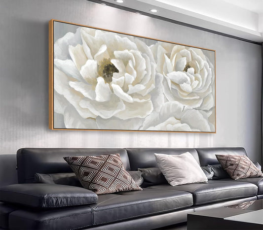 arteWOODS Cream White Flowers Framed Wall Art - Soft Peony Pictures for Wall Decor Elegant Blossom Flower Painting Artwork Botanical Prints for Living Room Home Office Wall Decoration 20" x 40"