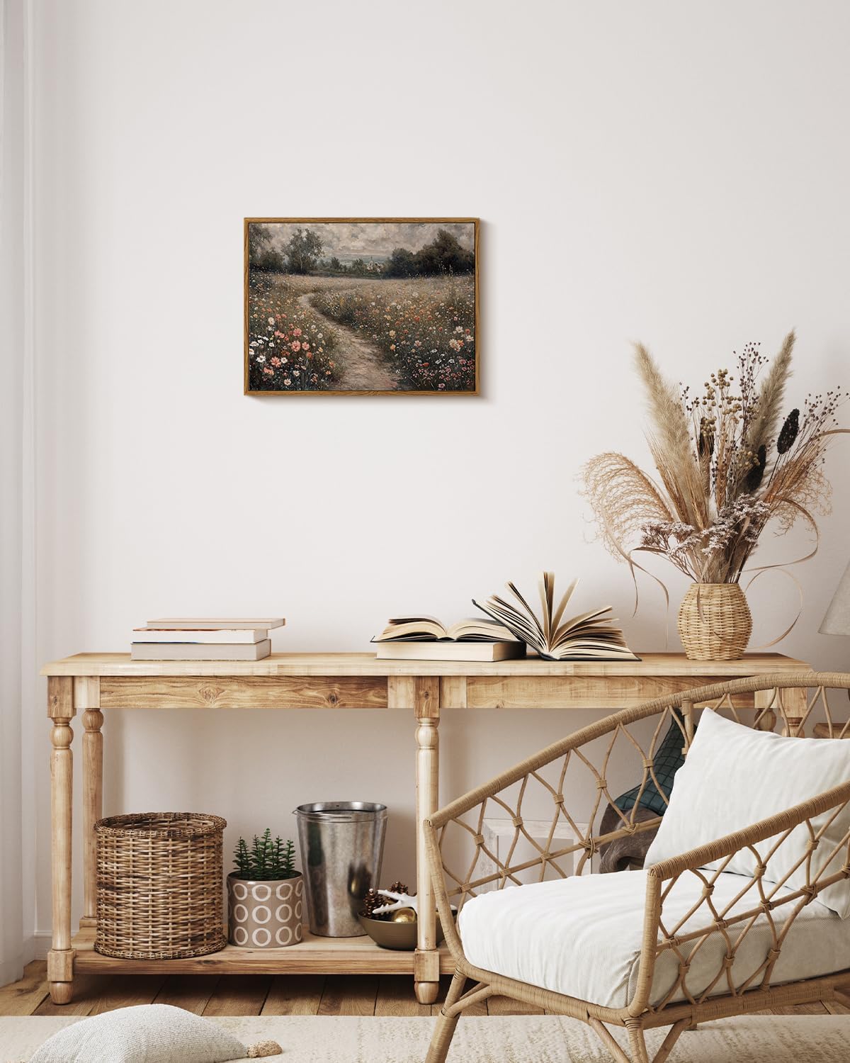 VIYYIEA Framed Canvas Wall Art Home Decor Vintage Landscape Nature Country Wildflower Paintings Farmhouse Pictures Floral Artwork Rustic Flower Prints Cottagecore Living Room Bedroom Bathroom 12x16in