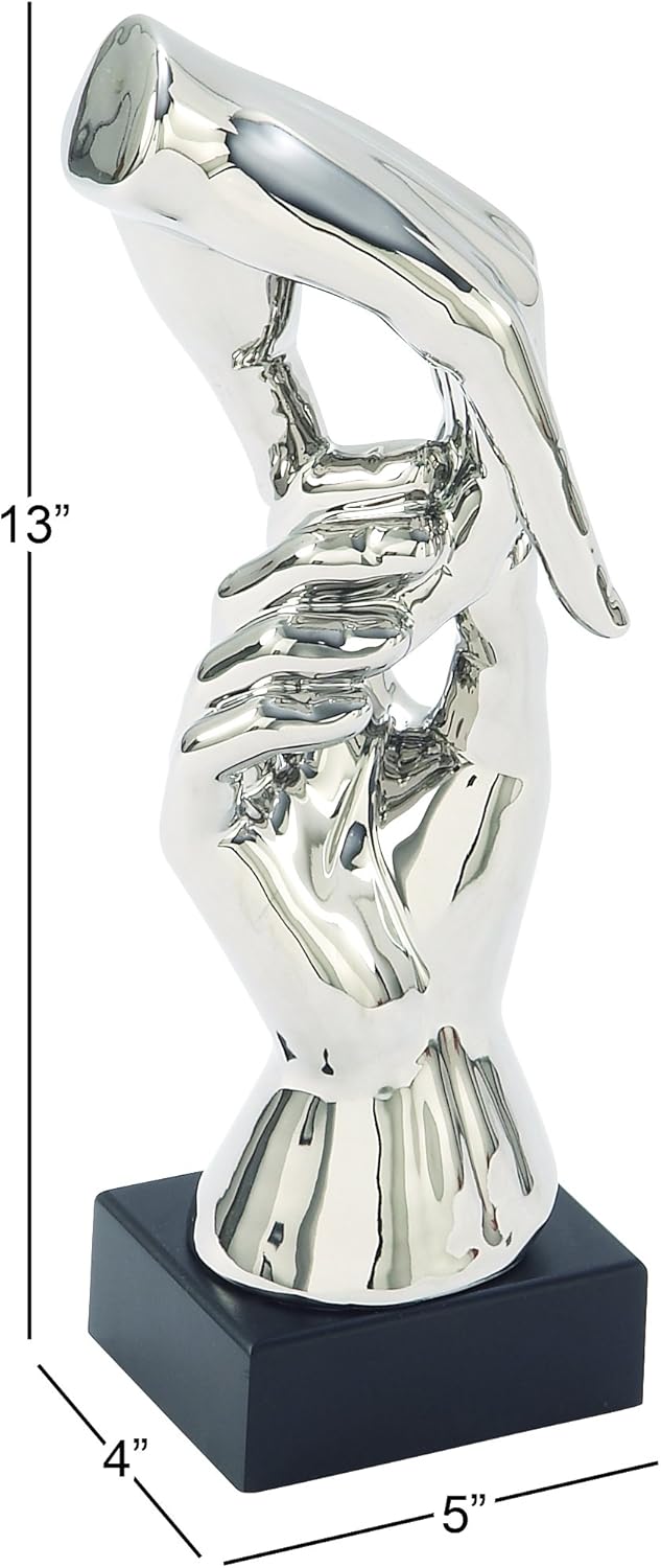 Deco 79 Polystone Hands Decorative Sculpture Home Decor Statue, Accent Figurine 5" x 4" x 13", Silver