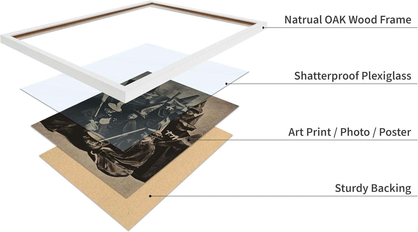 Poster Master Vintage Photograph Poster - Retro Halloween Print - Gift for Artist, Friend - Witches Cooking, Pointy Hats, Broomsticks, Black Magic - Wall Decor for Bedroom, 8x10 White Framed