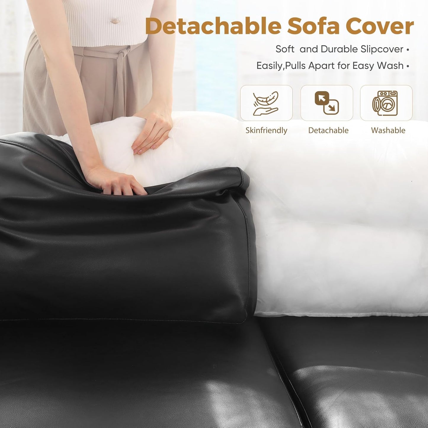 Faux Leather Oversized Accent Chair with Storage Deep Seat Single Sofa Large Reading Armchair for Living Room Bedroom Office Black