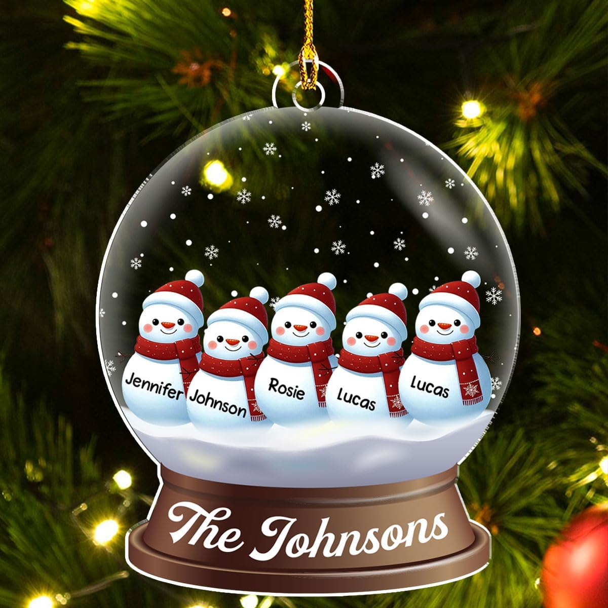 Personalized Family Christmas Acrylic Ornament 2024 - Custom Name Snowman Family Members up to 10 People, Snow Globe Ornament Gifts for Family Tree Decoration (A03, 7 Names)