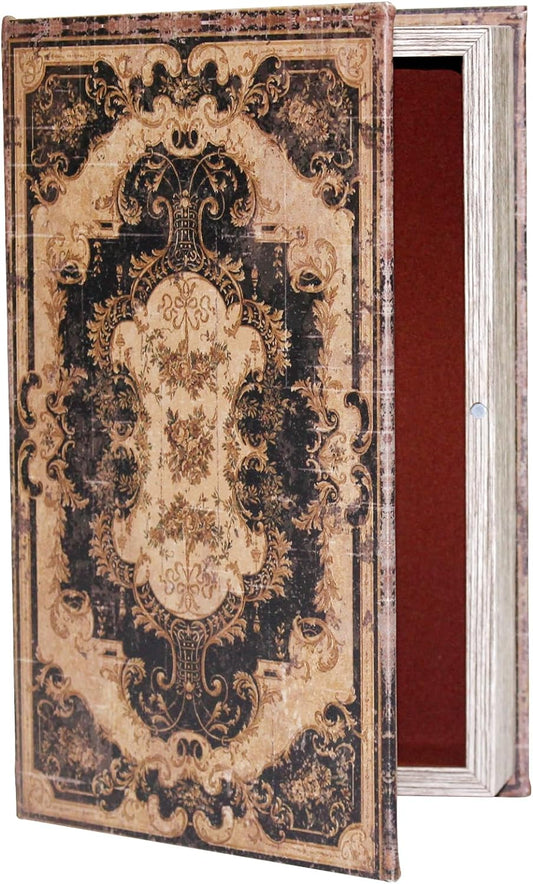 Decorative Storage Box for Home Decor - Vintage Faux Wood Book Box with Magnetic Lock, Hidden Jewelry & Remote Storage, Coffee Table Books Decor, Shelf Decor Accents (M Size, 10.2") -5-05