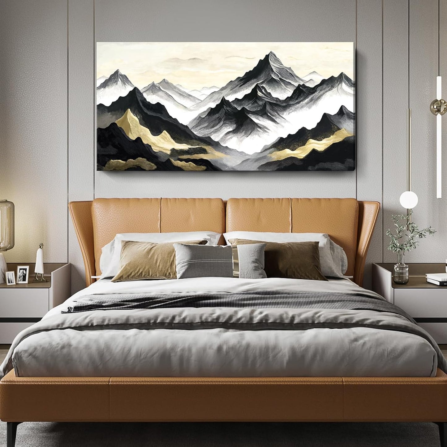 amatop Oversized Wall Art for Living Room Modern Extra Large Abstract Inspirational Mountain Black Gold Canvas Print Landscape Artwork Zen Scenery Picture for Bedroom Office Horizontal Decor 58x29 Inch