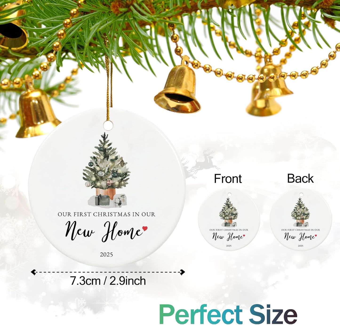 Our First Christmas in Our New Home Ornament 2025,Housewarming Gifts for New House, Ceramic Keepsake New Home Christmas Ornaments with Ribbon and Box