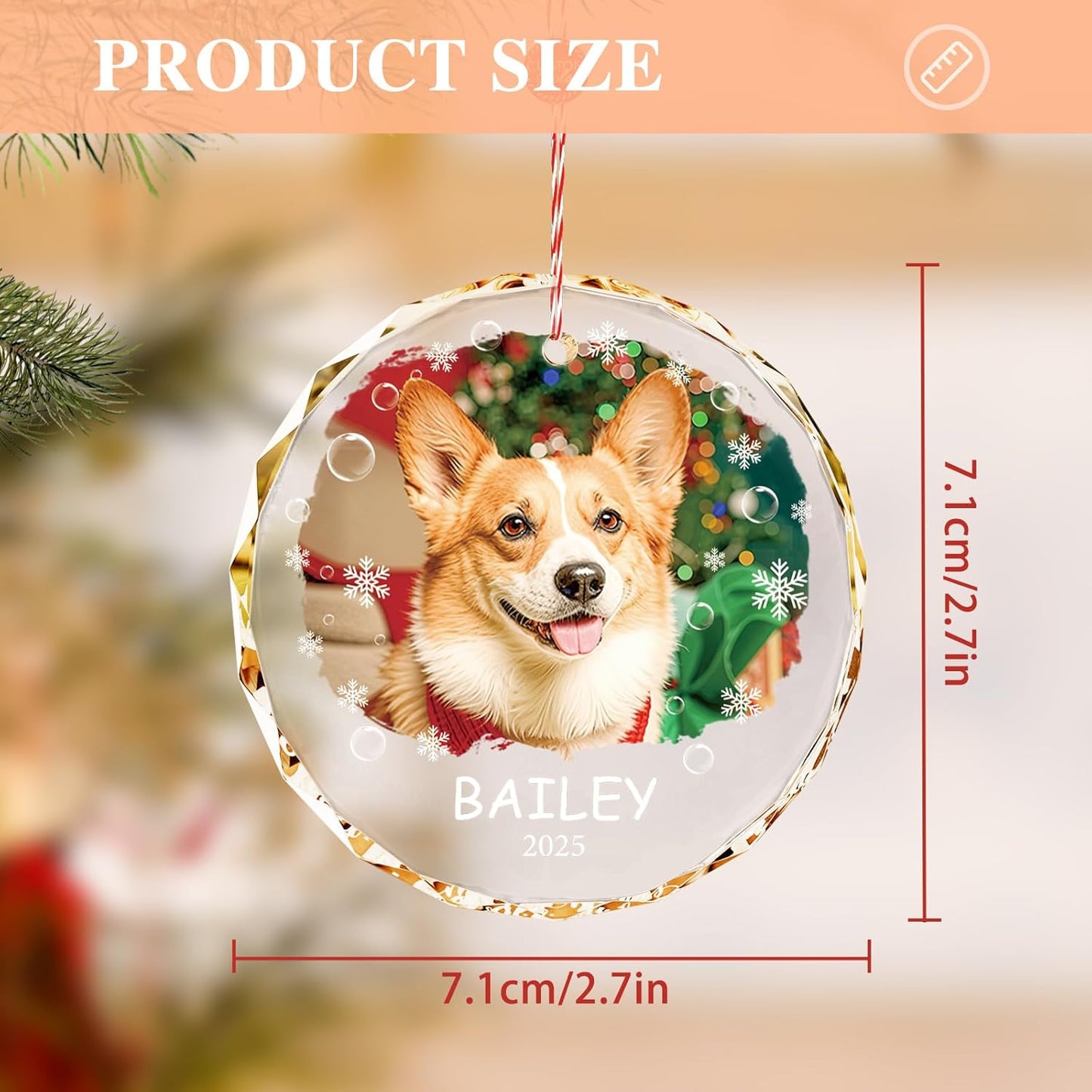 Bemaystar Personalized Dog Cat Ornaments with Photo Text - Dog Ornaments for Christmas Tree, Custom Pet Ornament, Puppy 1st Xmas Gifts, Personalized Gifts for Christmas for Pet Lovers