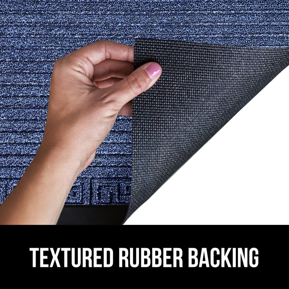 GORILLA GRIP 100% Waterproof All-Season WeatherMax Doormat, US Designed Natural Rubber, Stain and Fade Resistant, Low Profile Indoor Outdoor Door Mats, Easy Clean Patio Mat, 17x29, Navy Greek Keys