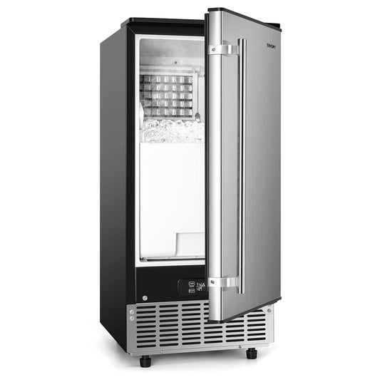 EUHOMY 15" W Commercial Under Counter Ice Maker Machine, 90 Lb/Day Auto-Cleaning & 24H Timer, Gravity Drainage,Stainless Steel Built-in Freestanding Ice Maker, 24 Lb Bin, Ideal for Commercial & Home
