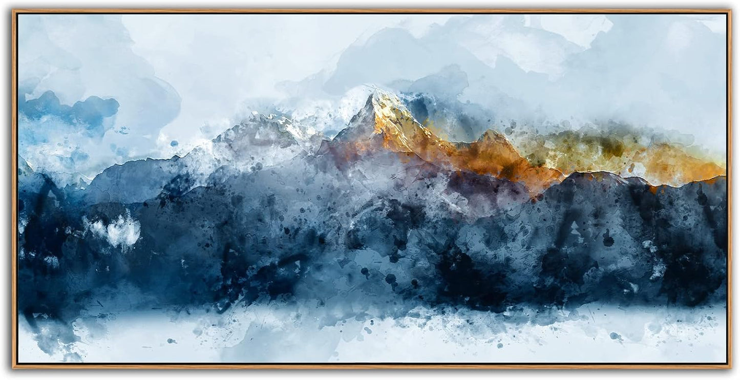 Framed Wall Art Canvas Indigo Abstract Mountain Pictures Wall Decor Blue Grey Orange Mountain Peaks Canvas Painting Prints Modern Abstract Artwork for Living Room Bedroom Decoration 20" x 40"