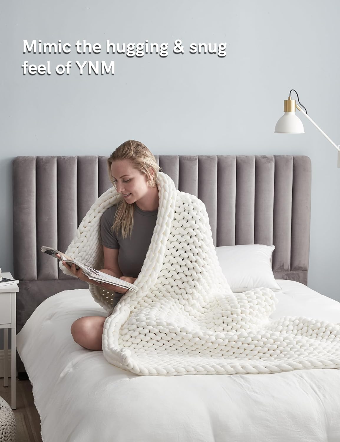 YnM Chunky Throw Blanket, Medium-Weight, Hand Knitted, Skin Friendly, Ventilated and Breathable, Machine Washable, Home Décor Piece for Couch, Sofa and Bed (White, 40x50 Inch)