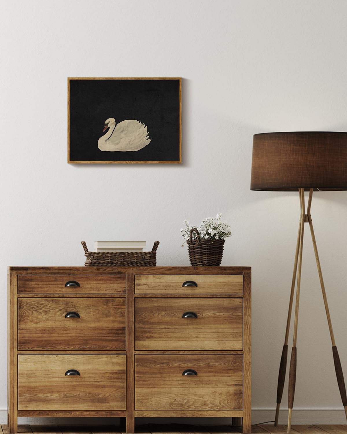 VIYYIEA Framed Canvas Wall Art Home Decor Swan Art Wall Decorations Prints Grace Swan Painting Pictures Rustic Bathroom Wall Decor Farmhouse Home Decor for Living Room Bedroom Office Decor 12x16in