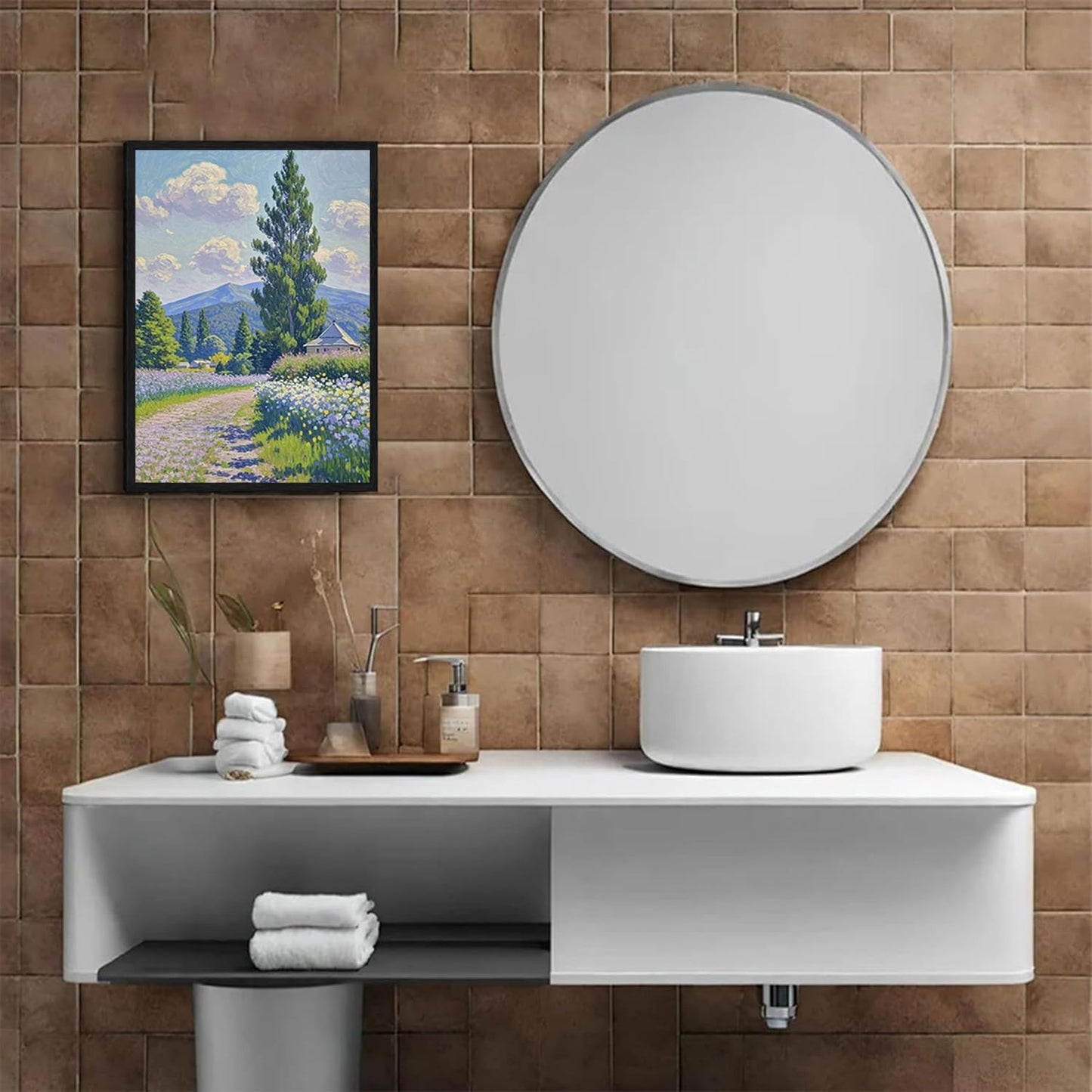 Countryside wildflowers landscape canvas poster natural plant flower artwork retro pastoral flower path suitable for farmhouse decoration