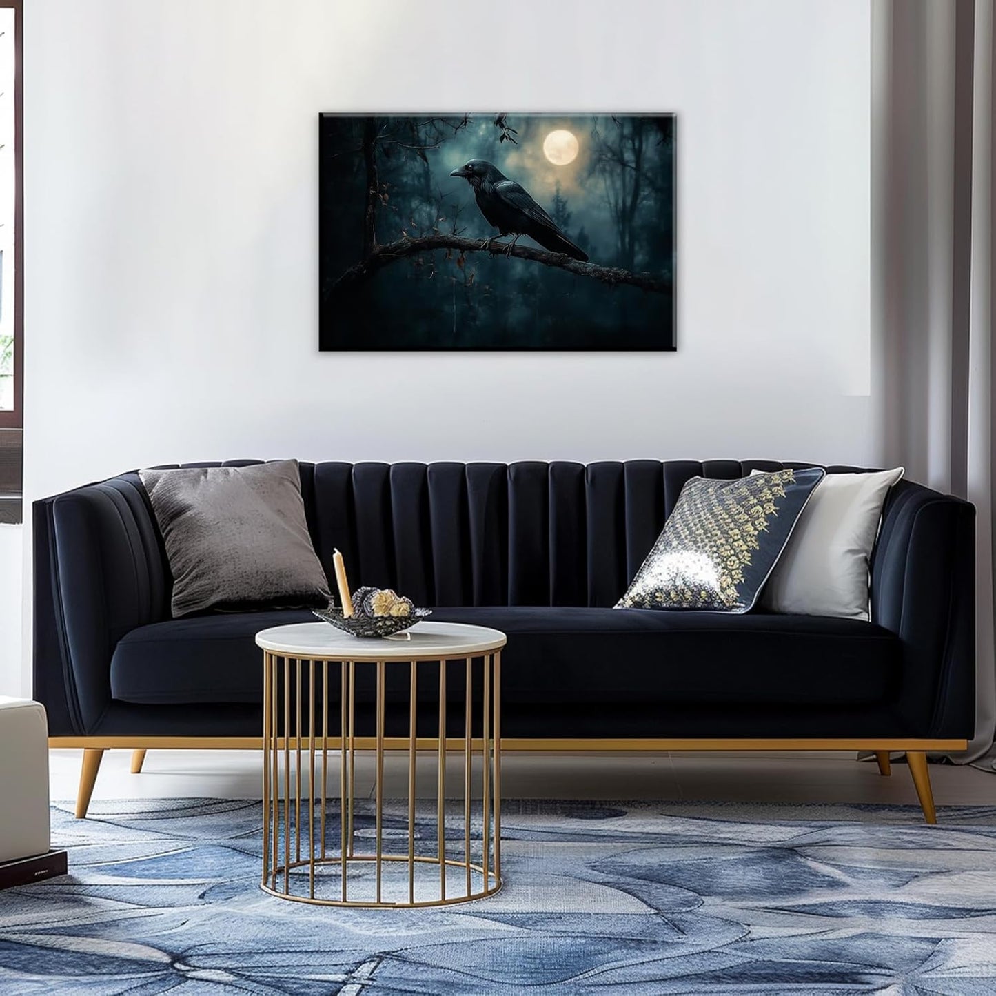 Crow Picture Wall Art Black Crow Canvas Prints Vintage Halloween Decoration Gothic Raven Art Poster Dark Academia Spooky Painting Horror Picture Home Decor(Artwork-2,16"x24")