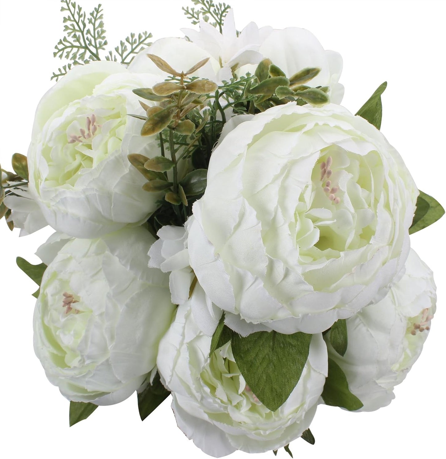 Duovlo Springs Flowers Artificial Silk Peony Bouquets Wedding Home Decoration,Pack of 1 (Spring White)