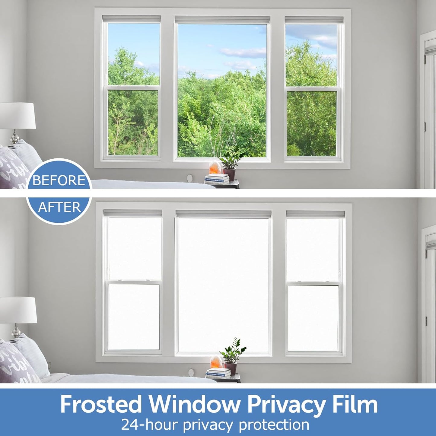 HIDBEA Frosted Window Privacy Film - Non Adhesive Static Cling Glass Stickers Sun UV Blocking Heat Control Door Covering Decals for Home Office(35.4 x 78.7 Inch, Frosted White)