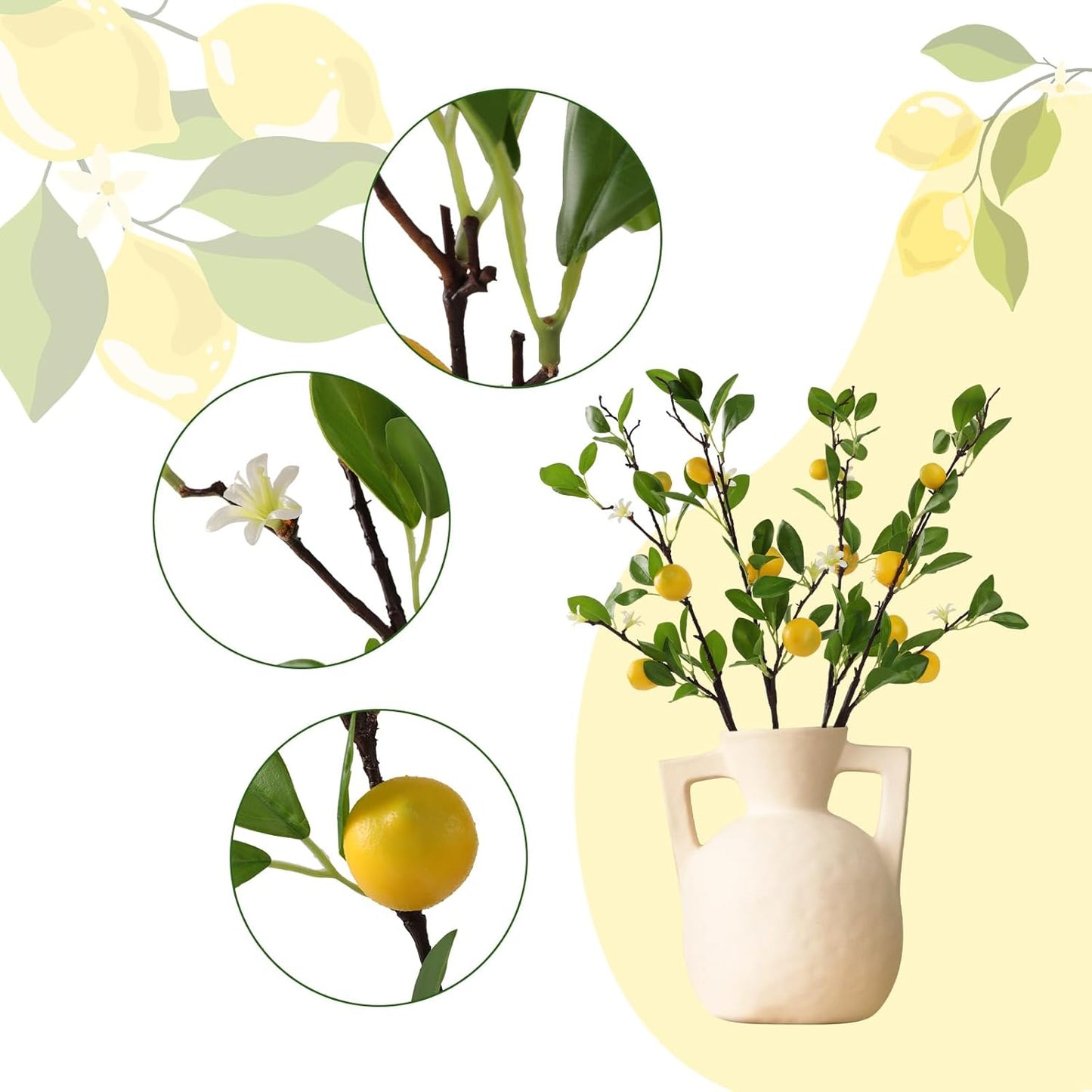 ucky Artificial Lemon Branches，4pcs of 27 Inch, Realistic Green Leaves and Yellow Lemon Fruit, Spring Summer Decoration Plants, Kitchen Decor Plant, Home Decor Plants，Greenery Stems