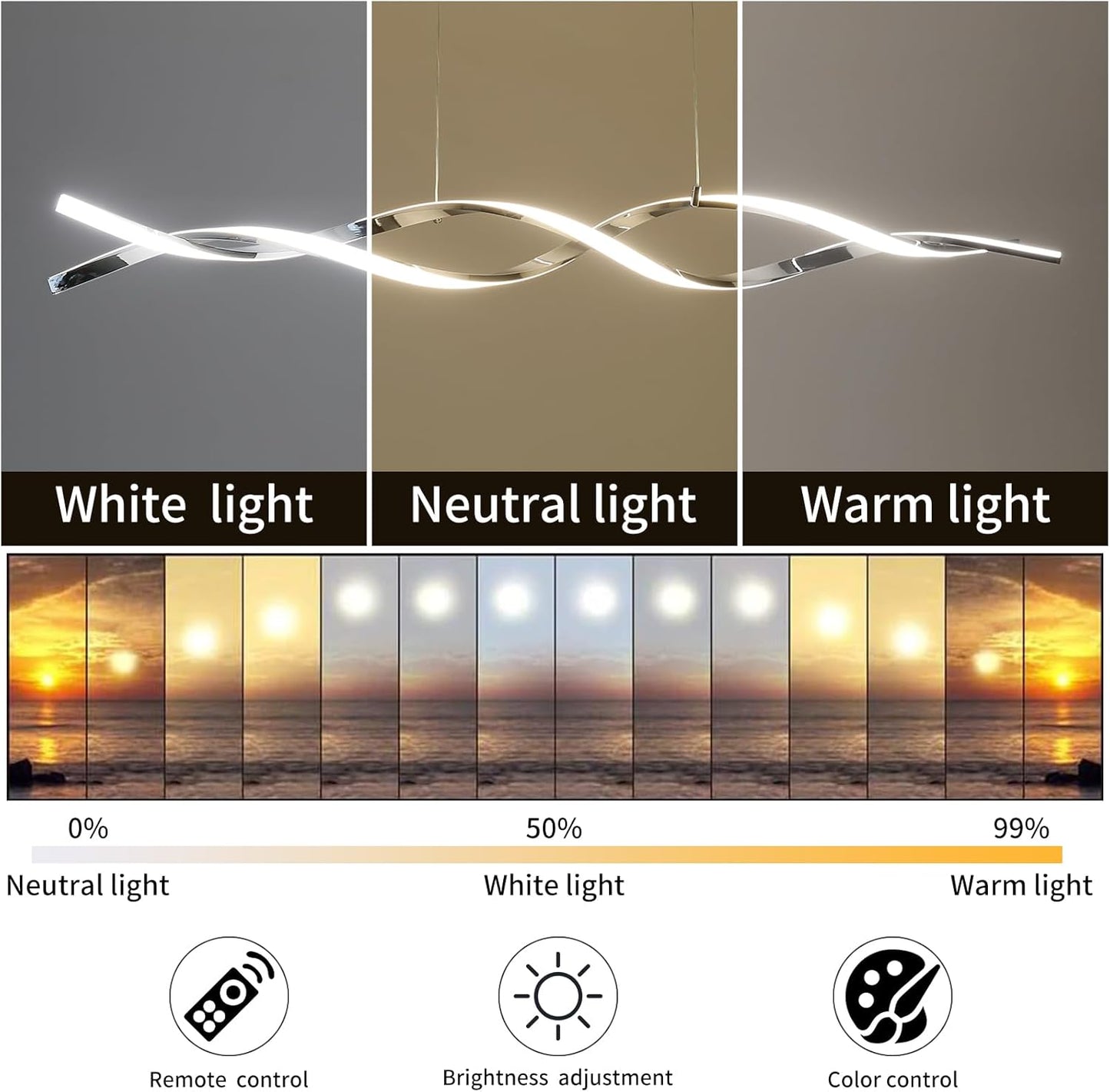 Modern Ceiling Chandelier Light, Acrylic Anti Flicker Pendant Lamp with Remote Control Dimmable 3 Color Mode & Brightness (Warm Cool Neutral Light) for Kitchen Bar