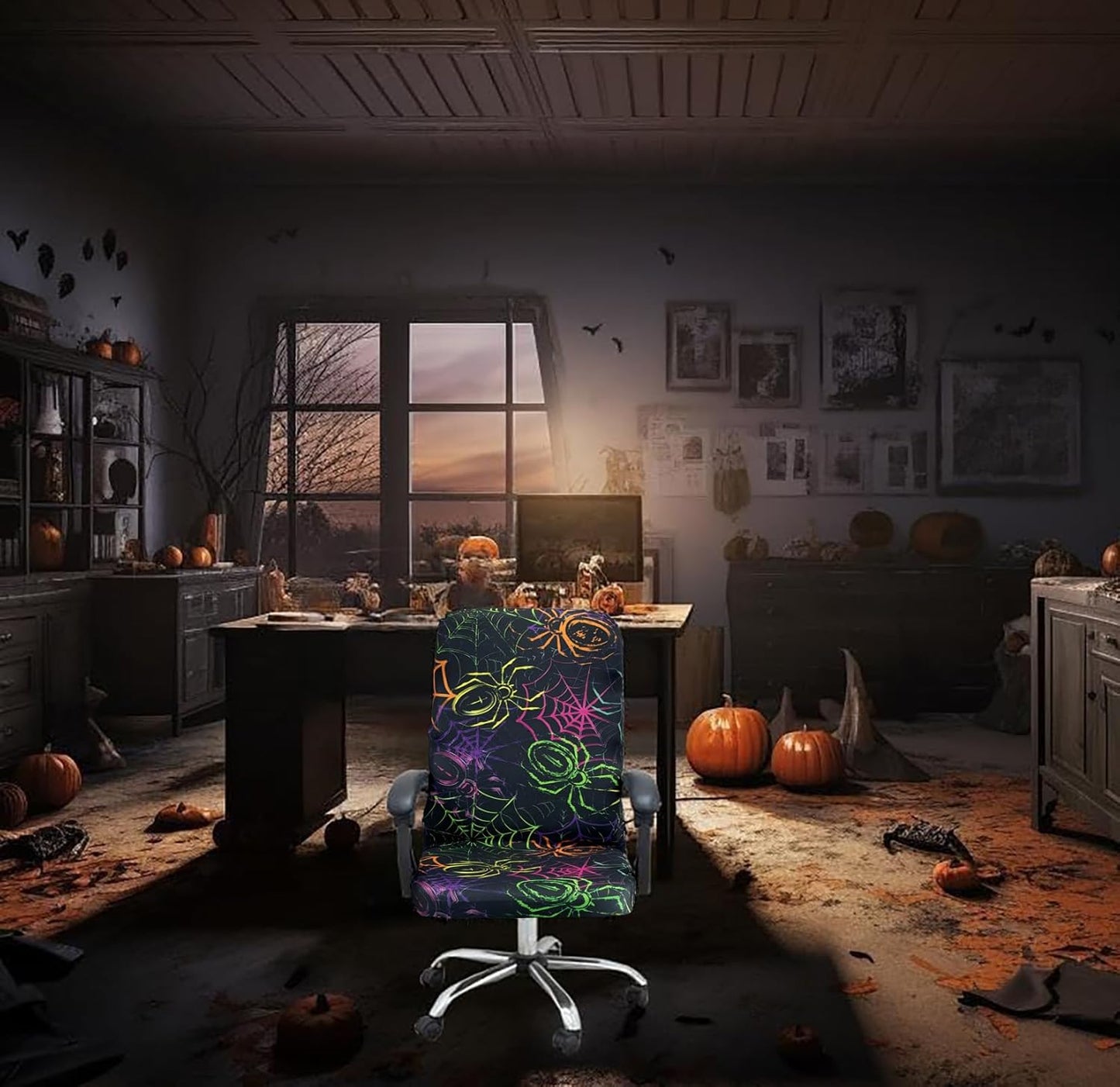 Halloween Office Chair CoversHorror Bloody Handprints Footprints on White Horror Theme Print Stretchable Slipcover for Modern Simplism Style High Back Boss Chair(No Chair) (Halloween06, L)…