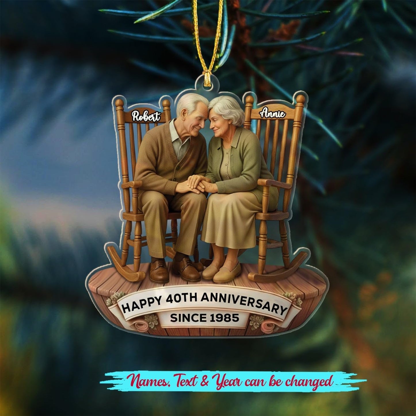 Customized 40th Wedding Anniversary Christmas Ornament 2025, Happy 40th Anniversary Shaped Xmas Ornament Gift for Mr & Mrs Dad Mom Grandparents, Personalized Text & Names Mr & Mrs Together Ornaments