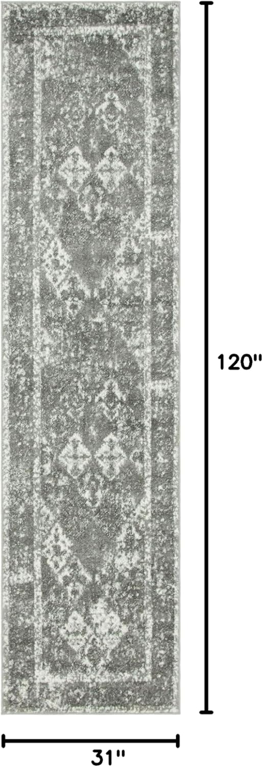 Unique Loom Rosso Collection Vintage, Traditional, Bohemian, Geometric, Distressed, Southwestern Area Rug (2' 7 x 10' 0 Runner, Gray/Ivory)