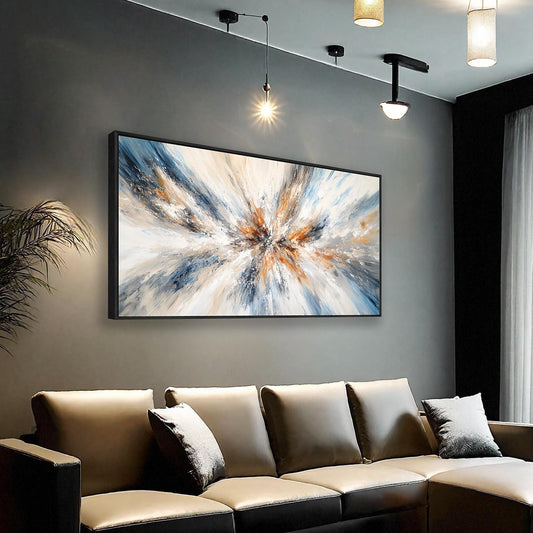 Abstract Painting Wall Art Large size Framed Canvas Prints 24" x 48" Blue and Orange Abstract Modern Minimalist Living Room Decor for Bedroom Office Wall Decor