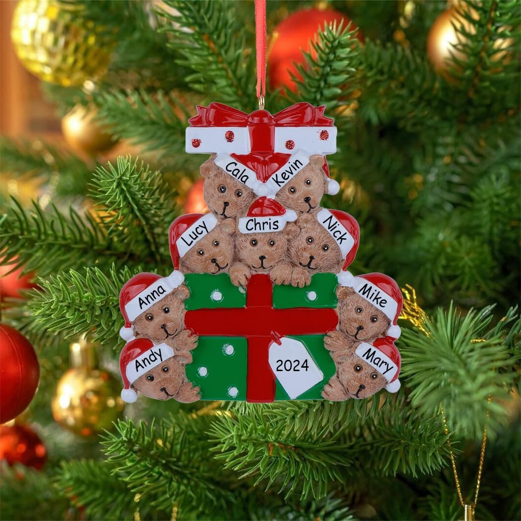 Personalized Family Ornament 2024, Bear Family of 9 Christmas Tree Ornament, We are a Big Family Ornaments for Christmas Tree Decor, Unique Bear Gifts for Mom, Dad, Grandkids, Grandma, Grandpa